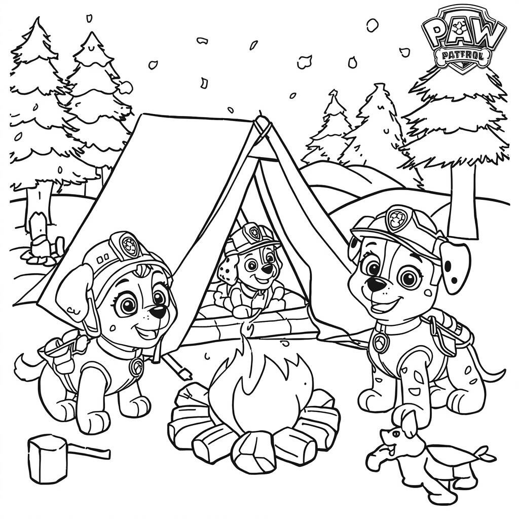Desenho da Patrulha Canina em um Acampamento para Colorir