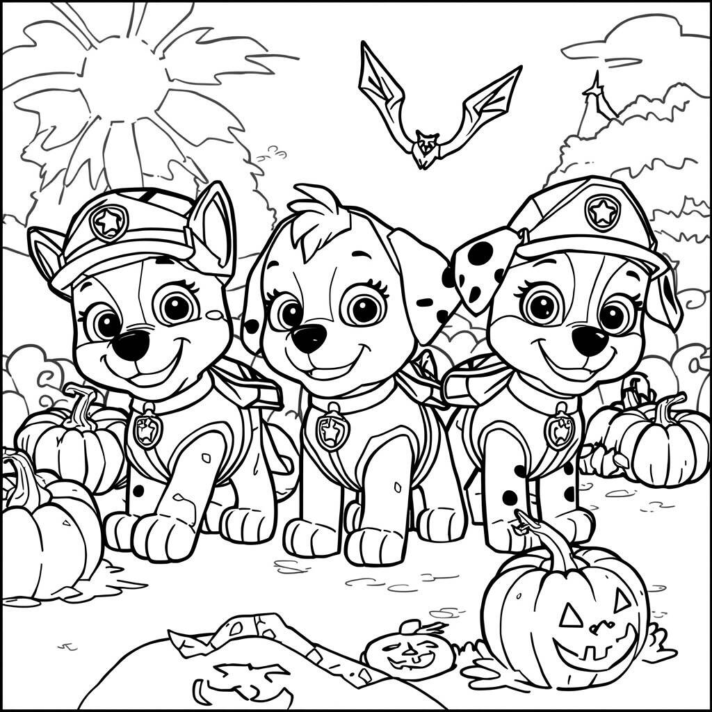 Desenho da Patrulha Canina em um Dia de Halloween para Colorir