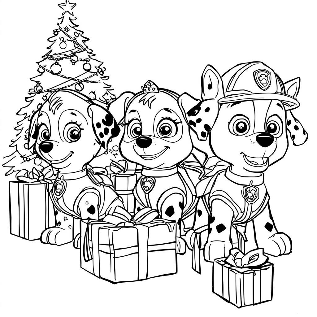 Desenho da Patrulha Canina em um Dia de Natal para Colorir