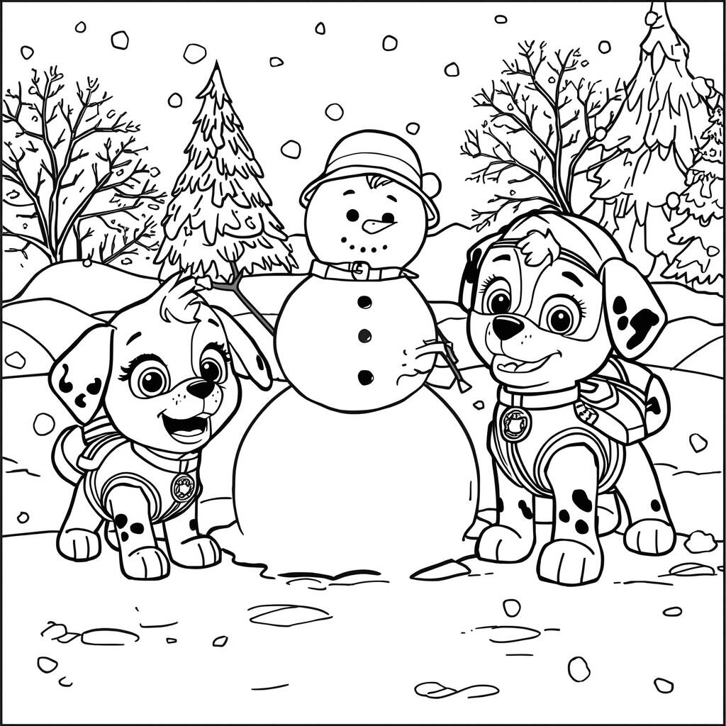 Desenho da Patrulha Canina em um Dia de Neve para Colorir