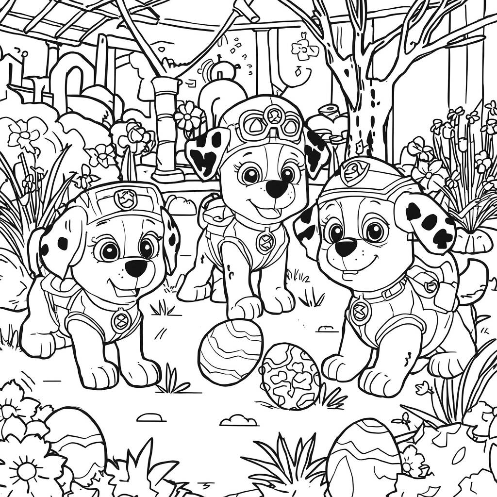 Desenho da Patrulha Canina em um Dia de Páscoa para Colorir