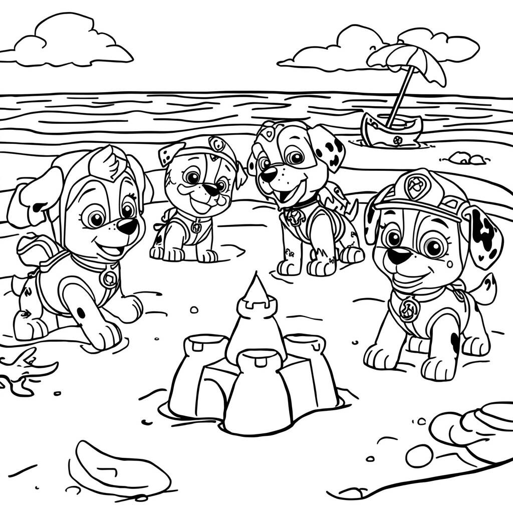 Desenho da Patrulha Canina em um Dia de Praia para Colorir
