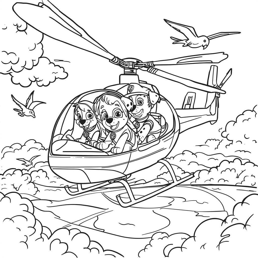 Desenho da Patrulha Canina em um Helicóptero para Colorir