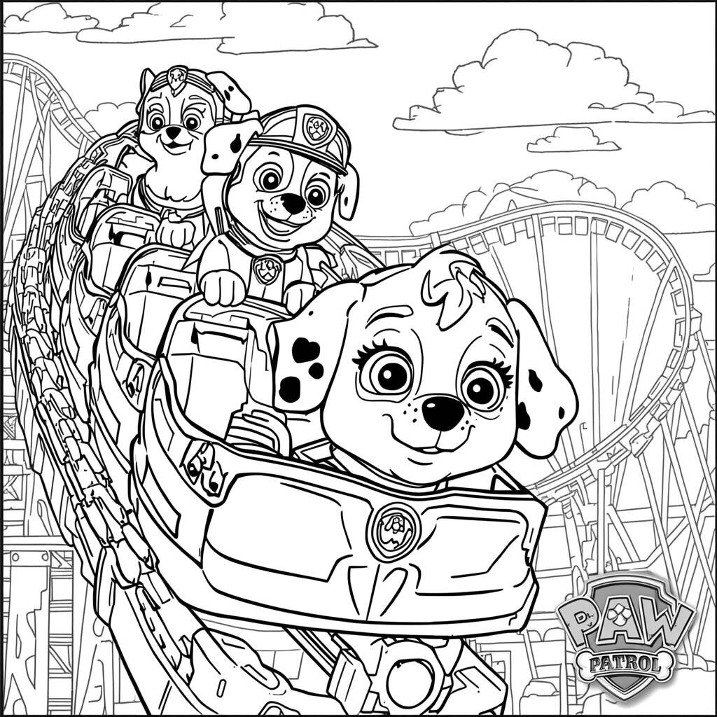 Desenho da Patrulha Canina em um Parque de Diversões para Colorir