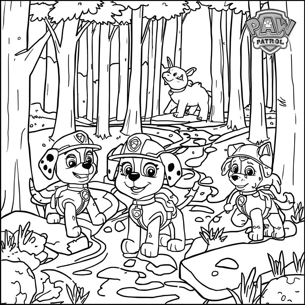 Paw Patrol on a Forest Adventure Coloring Page