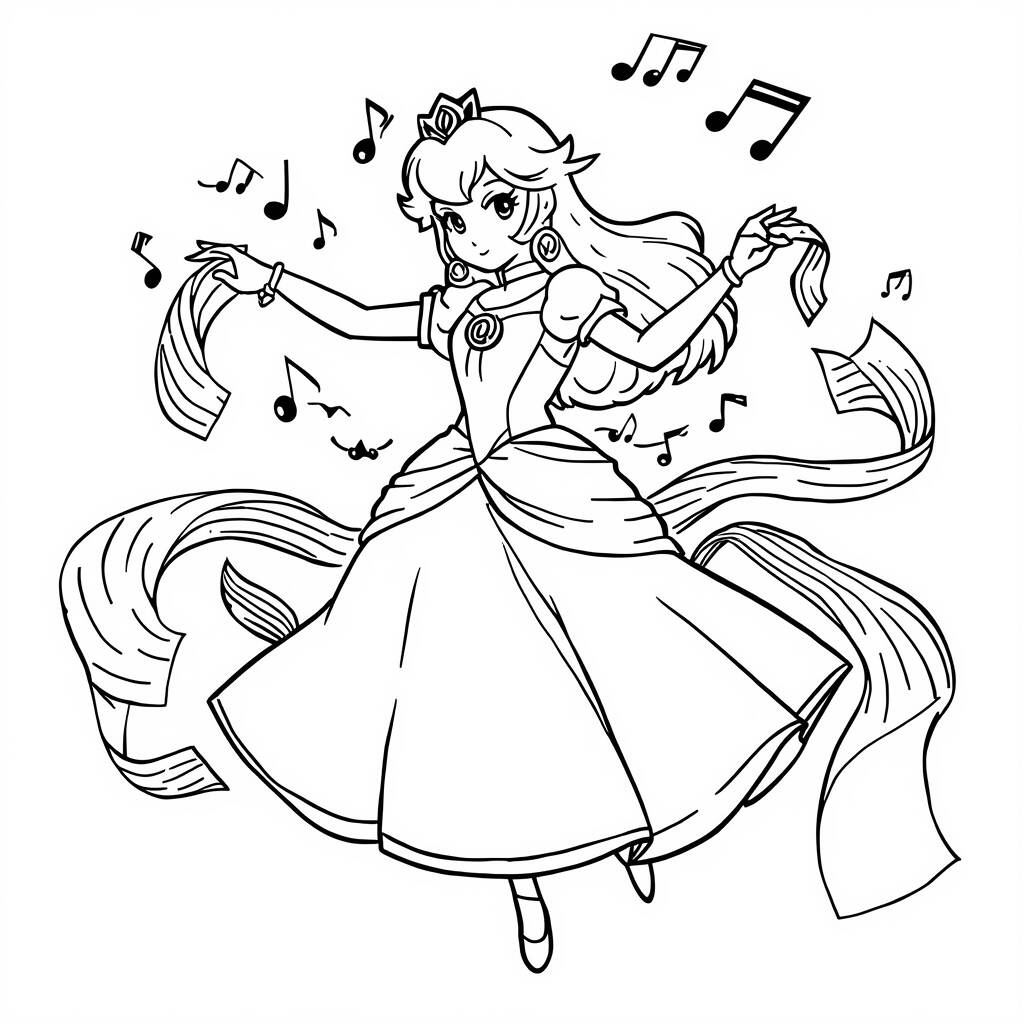 Desenho da Princesa Peach Dançando para Colorir