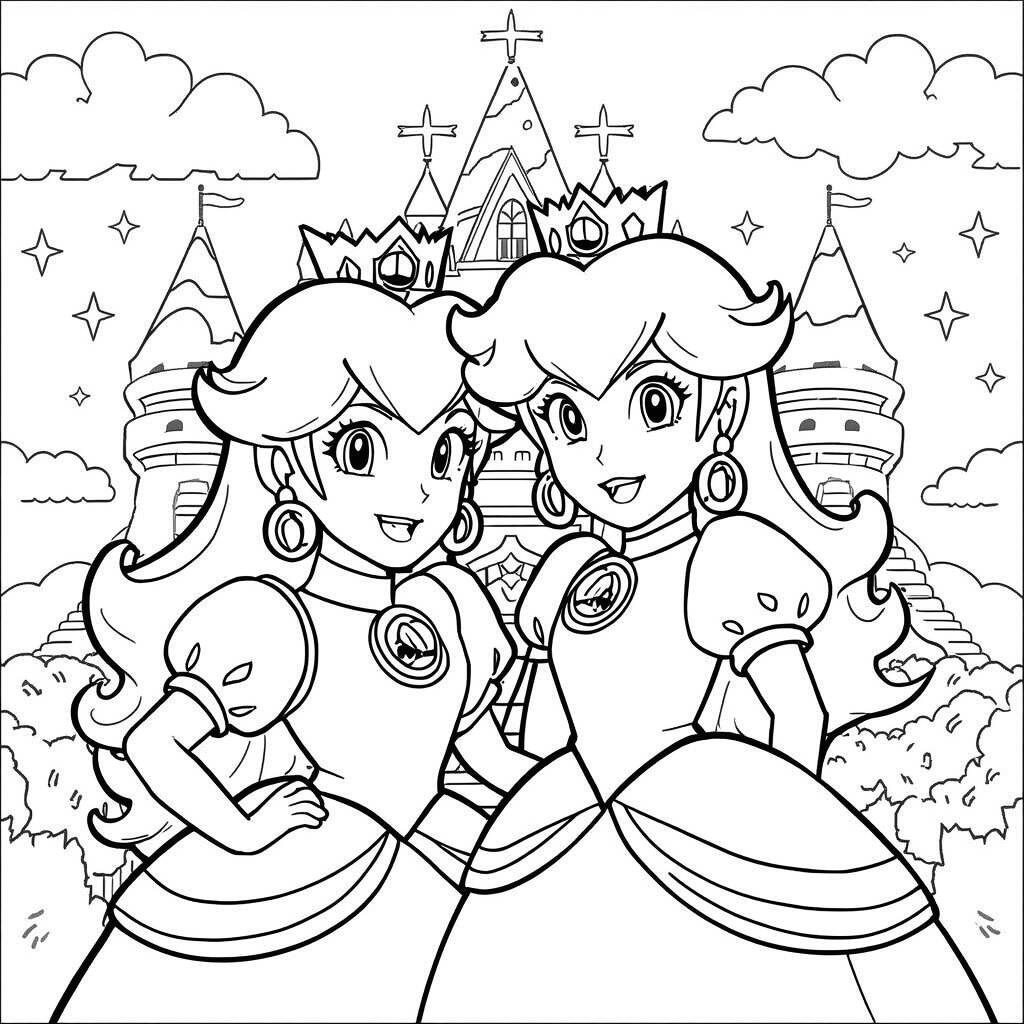 Desenho da Princesa Peach e Mario para Colorir