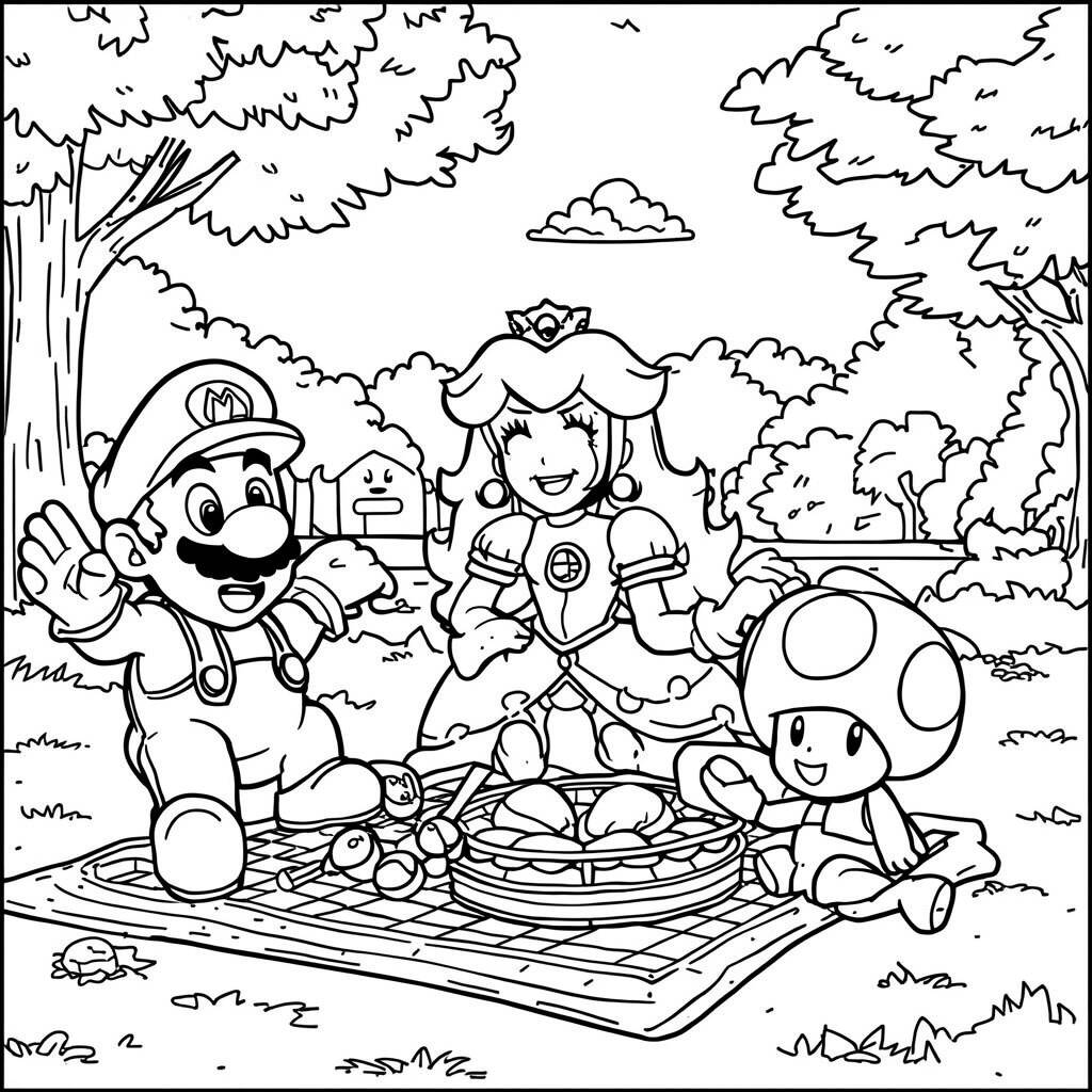Desenho da Princesa Peach e seus Amigos para Colorir