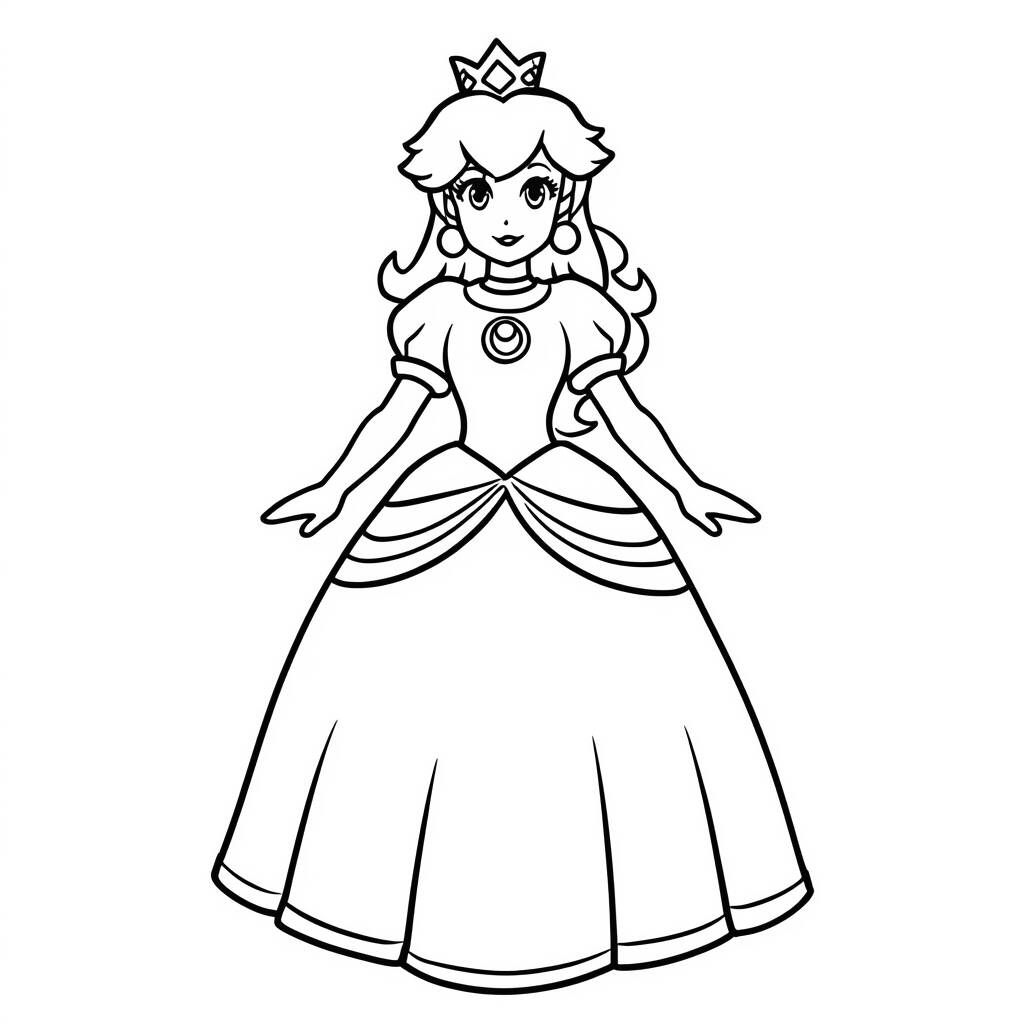 Desenho da Princesa Peach em Estilo Simples para Colorir