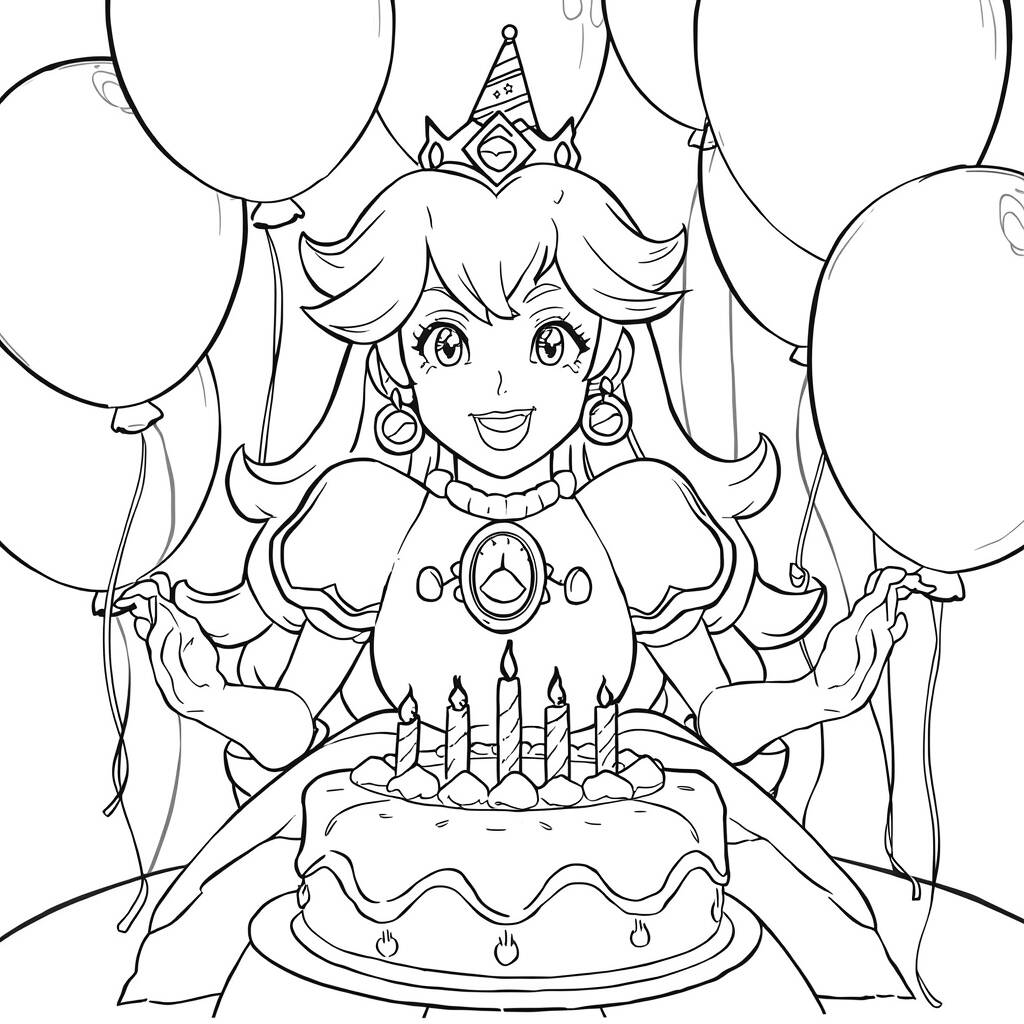 Desenho da Princesa Peach em Festa para Colorir