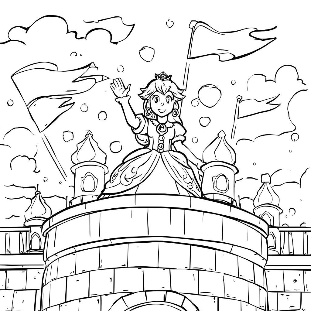 Desenho da Princesa Peach em um Castelo para Colorir