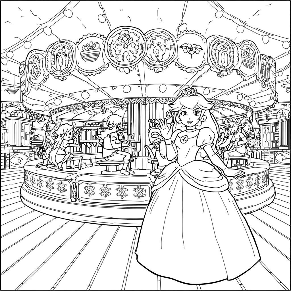 Princess Peach at a Festival Coloring Page