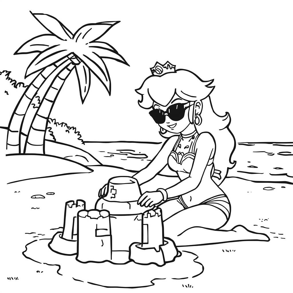 Desenho da Princesa Peach na Praia para Colorir