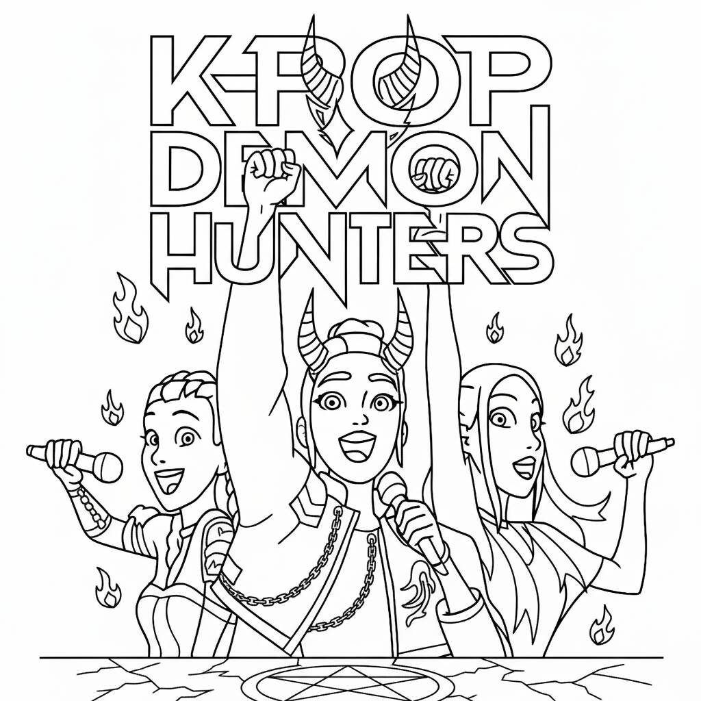 Desenho das Guerreiras do K-Pop Demon Hunters para colorir