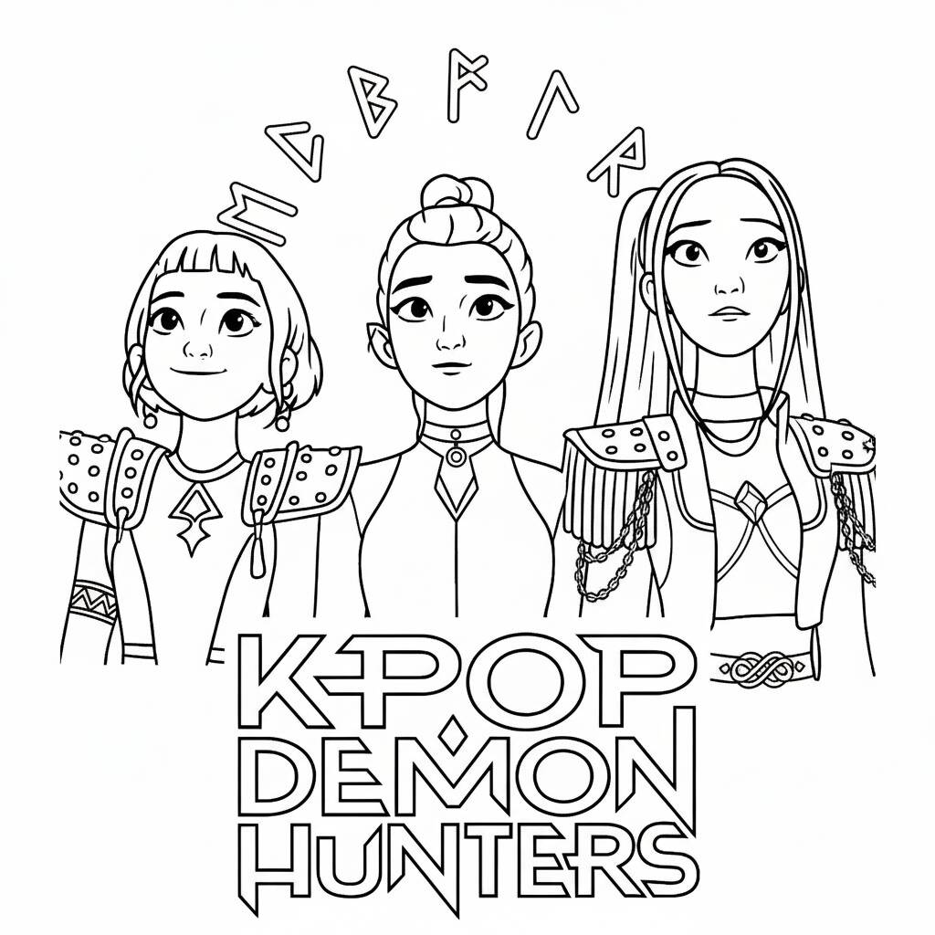 Desenho das Guerreiras do K-Pop Demon Hunters para colorir