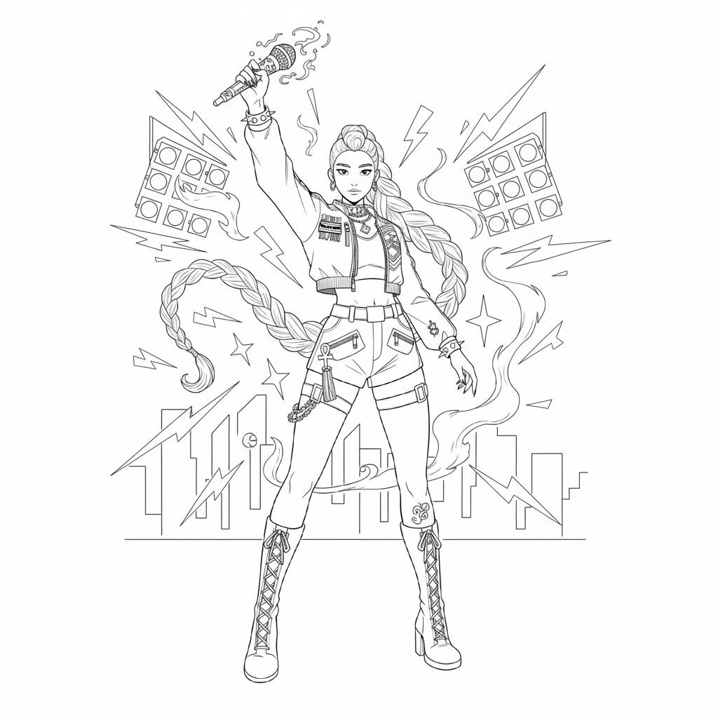 Desenho das Guerreiras do K-Pop com a cantora poderosa para colorir