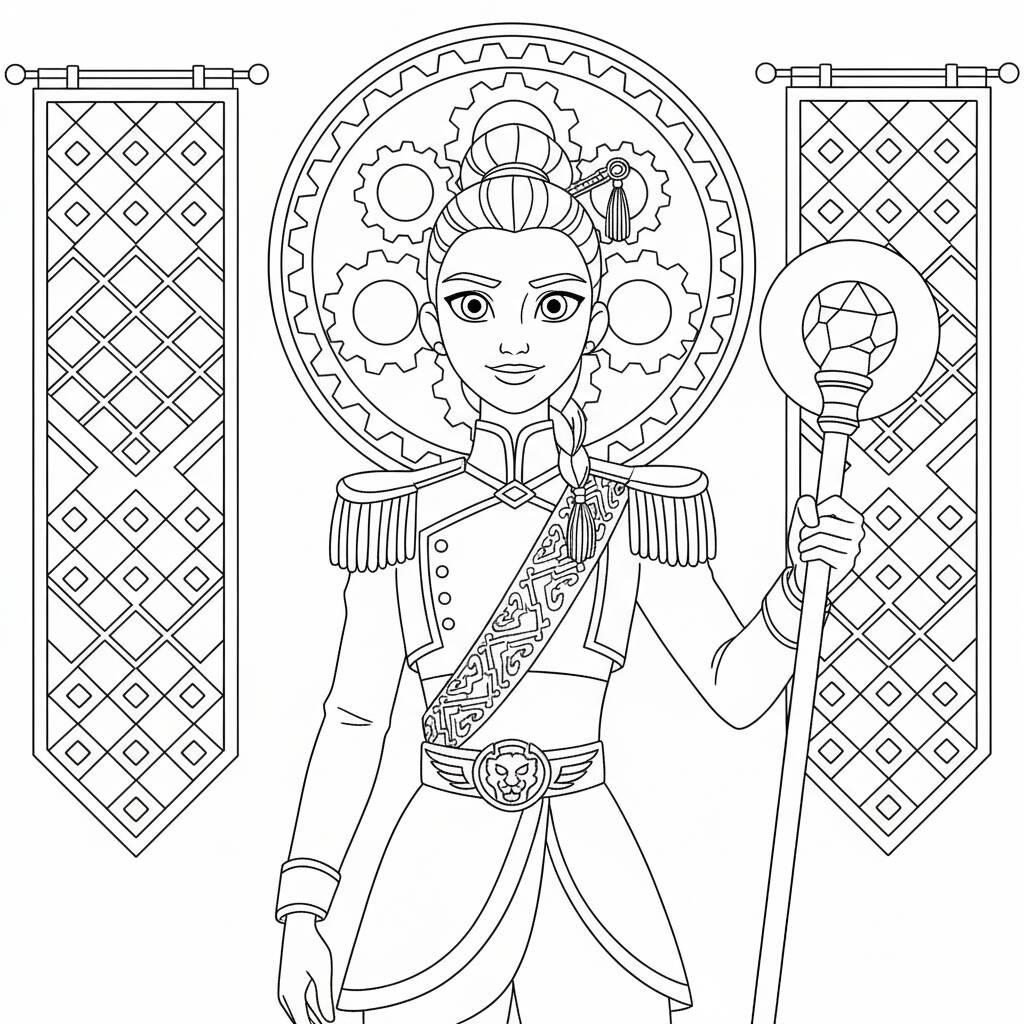 Desenho das Guerreiras do K-Pop com traje tradicional para colorir