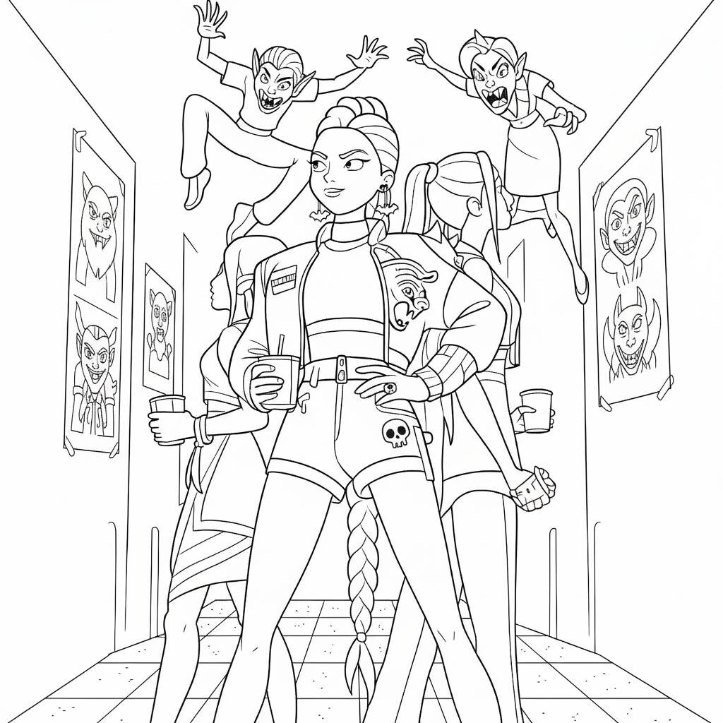 Dibujo de Guerreros del K-Pop en acción para colorear