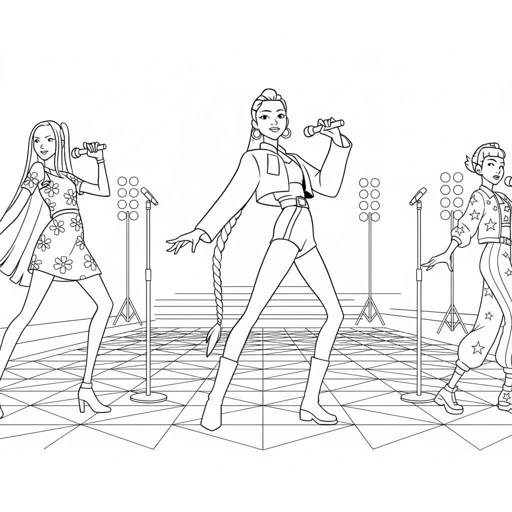 Dibujo de Actuación de los Guerreros K-Pop para colorear