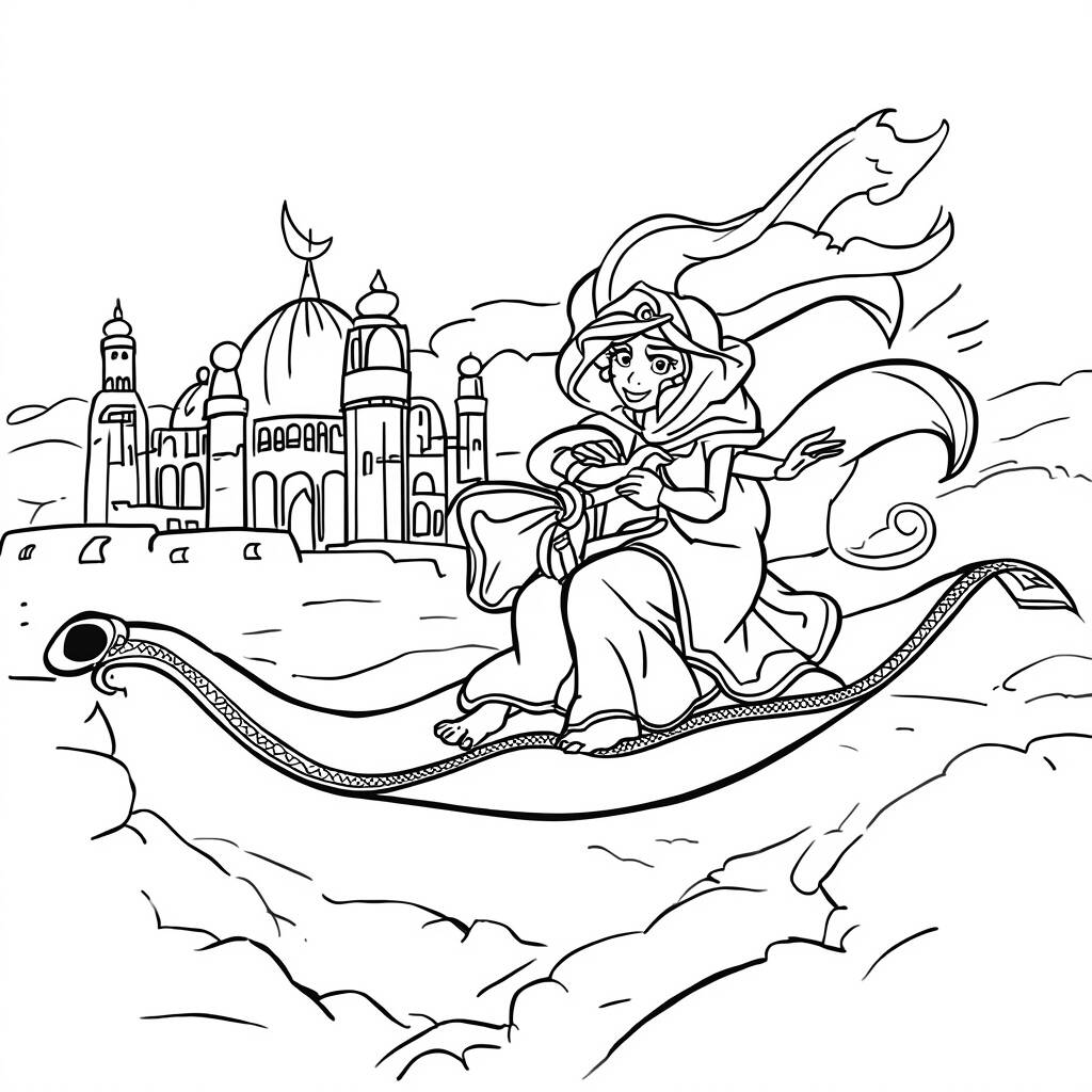 Desenho de Aladdin e Jasmine para Colorir