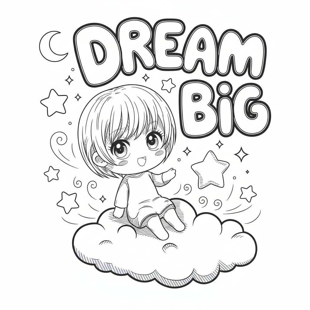 Desenho de Anime com garoto sonhando grande para colorir