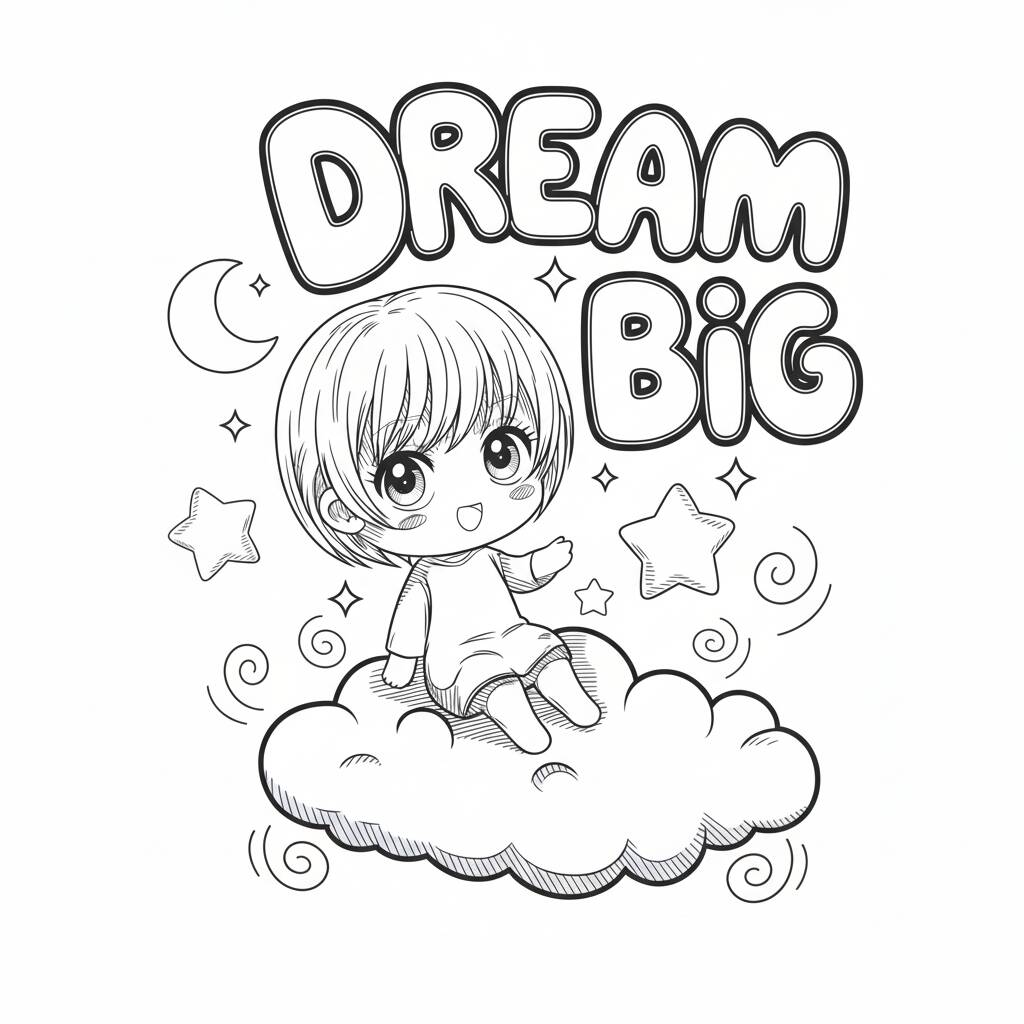 Desenho de Anime com uma criança sonhando grande para colorir