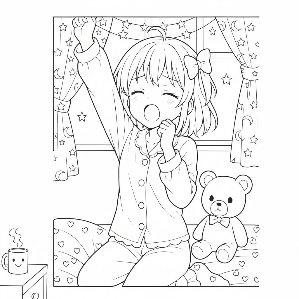 Desenho de Anime com uma garota feliz para colorir