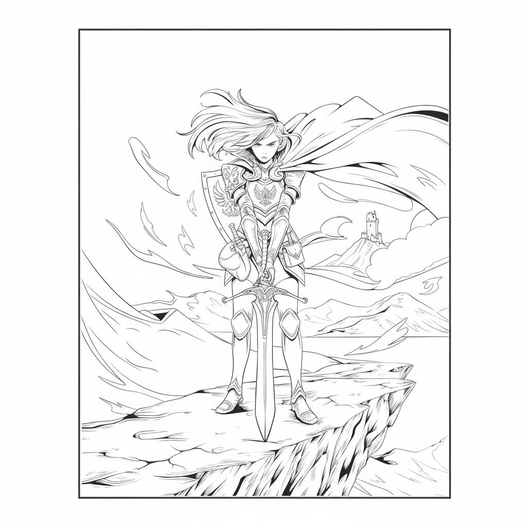Anime warrior coloring page