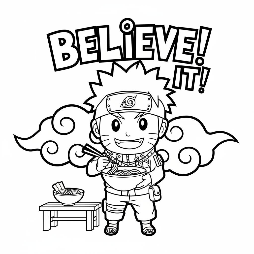 Desenho de Anime do Naruto com macarrão para colorir