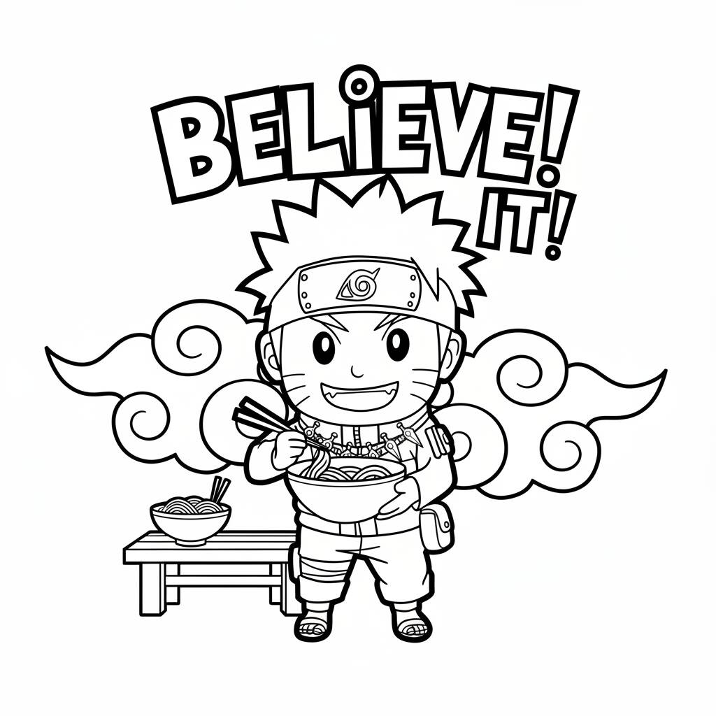 Naruto anime coloring page with noodles