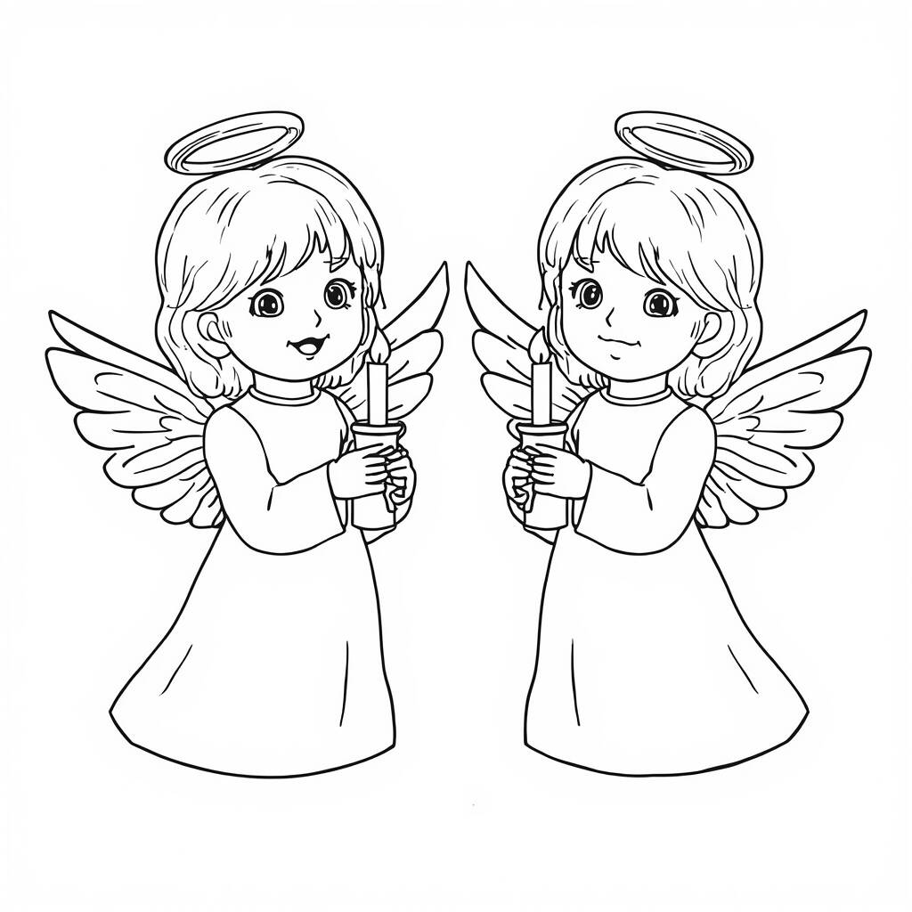 Desenho de Anjos de Natal para Colorir