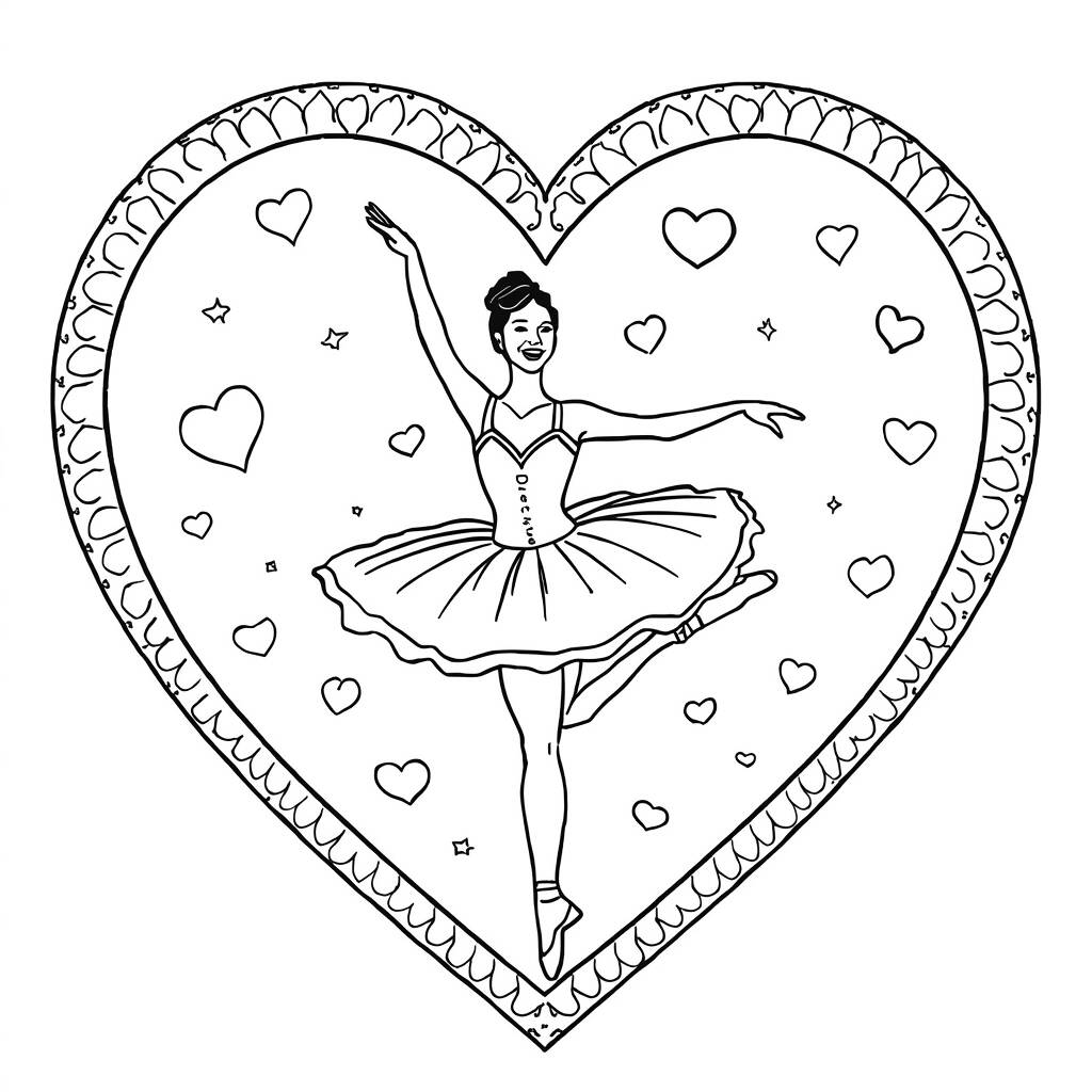 Desenho de Bailarina para Colorir com Coração