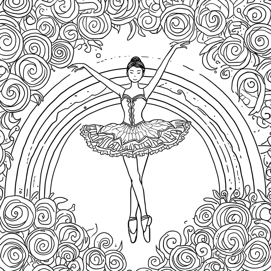 Desenho de Bailarina para Colorir com Cores Arco-Íris