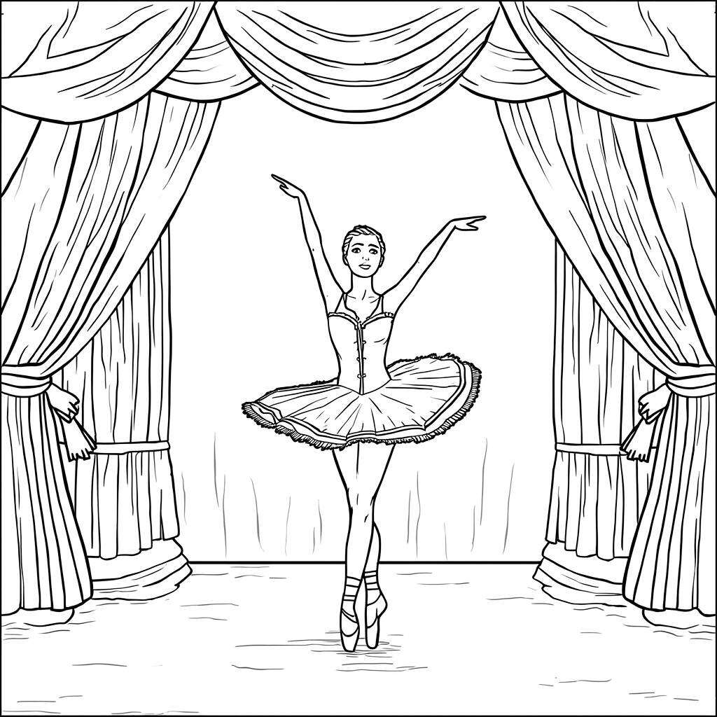 Desenho de Bailarina para Colorir em Estilo Clássico