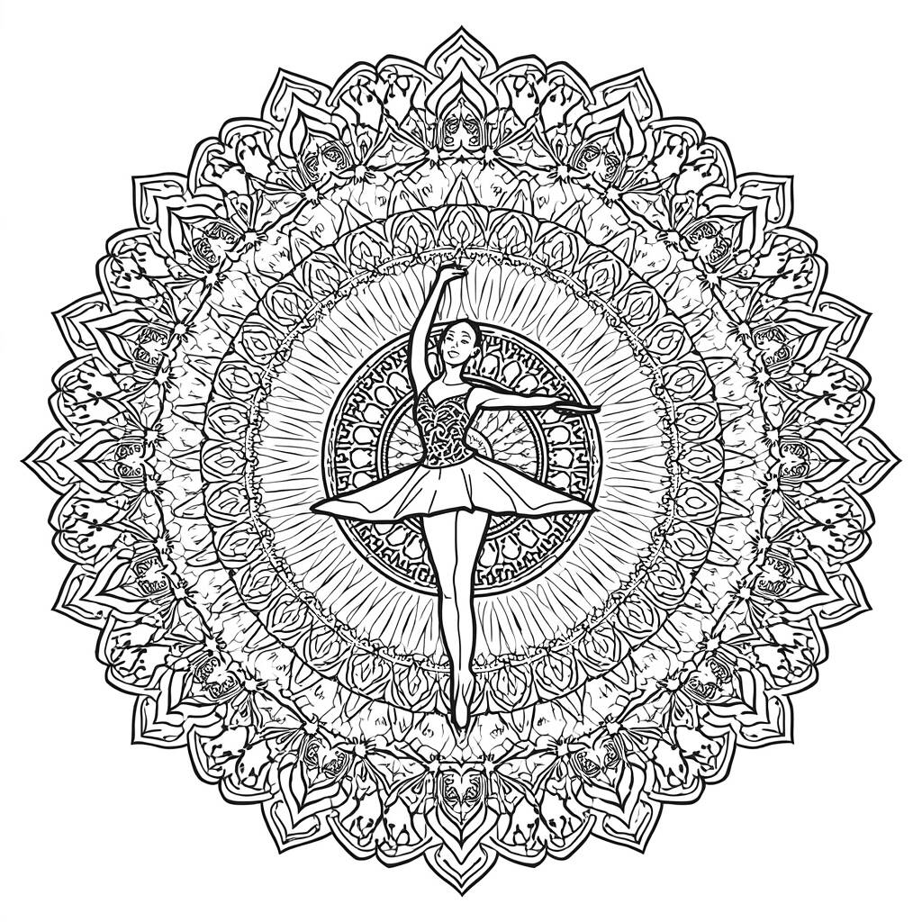 Ballerina Coloring Page in Mandala Style