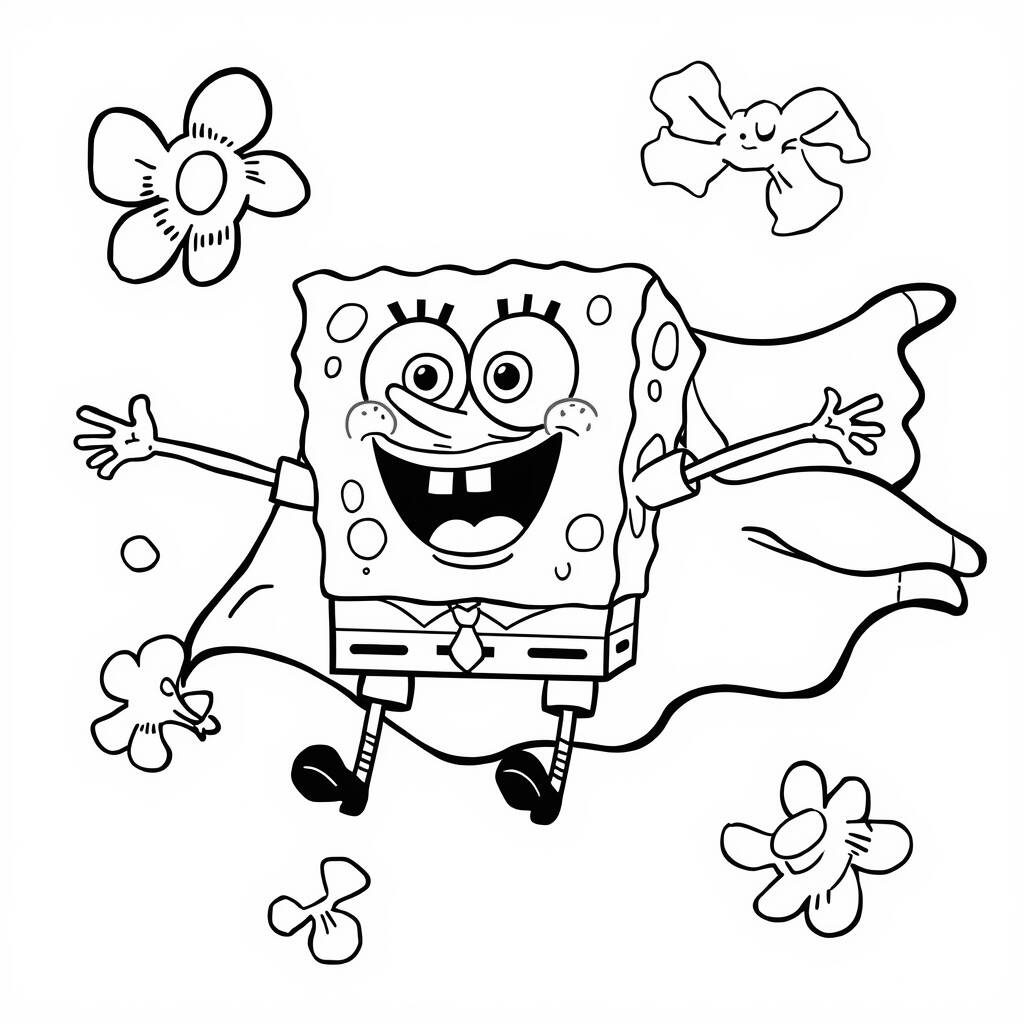Desenho de Bob Esponja como Super-Herói para Colorir
