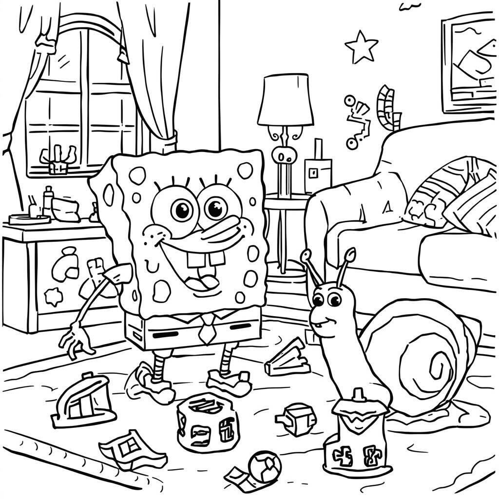 Desenho de Bob Esponja e Gary para Colorir