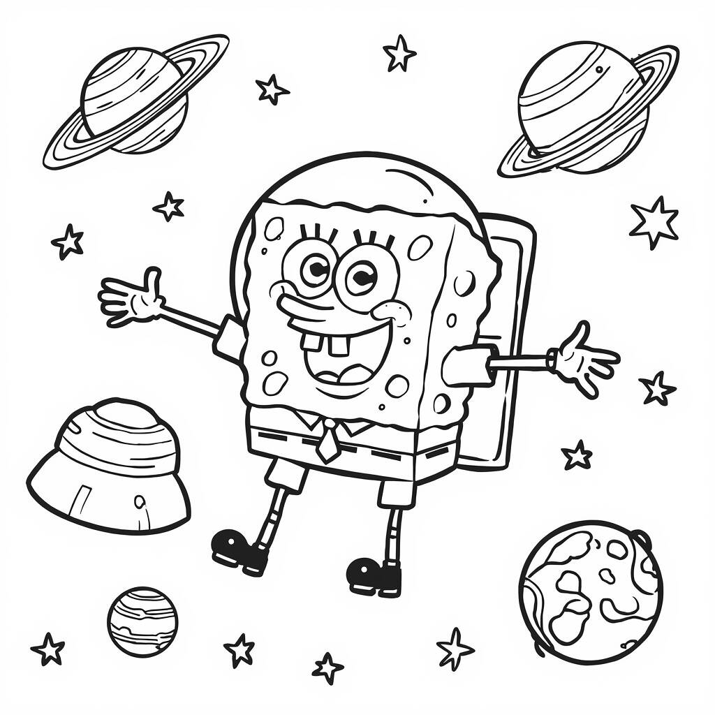 Desenho de Bob Esponja e a Aventura no Espaço para Colorir