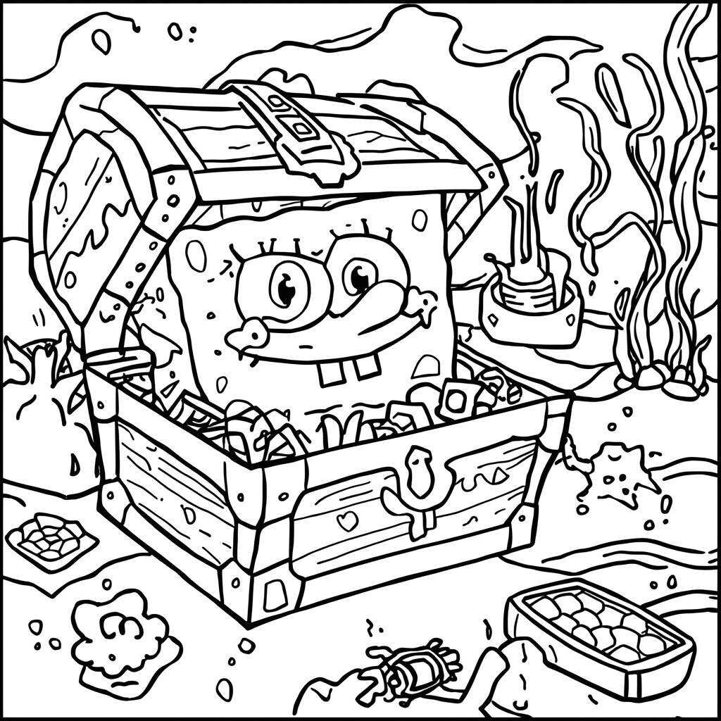 Desenho de Bob Esponja e a Caixa de Surpresas para Colorir