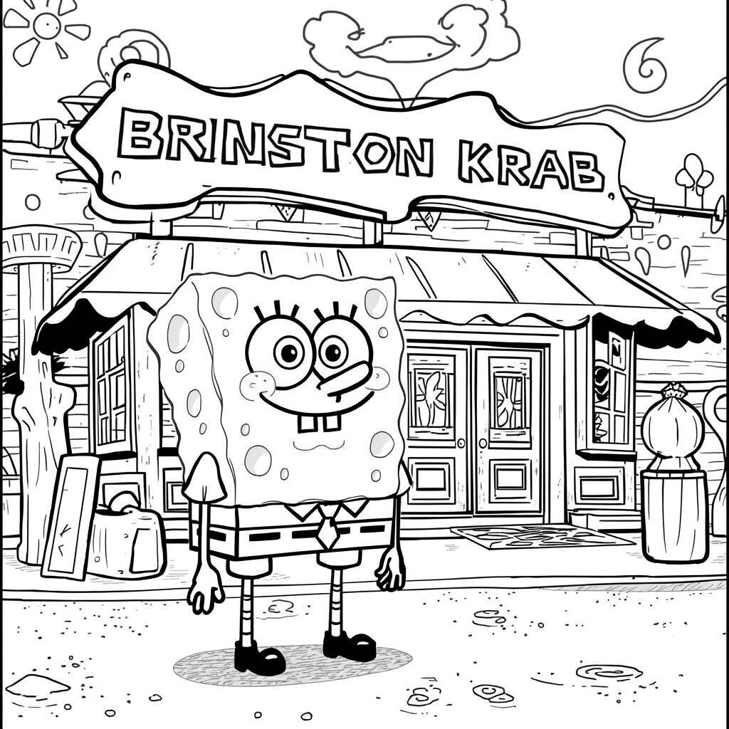 Dibujo para colorear de Bob Esponja y Fondo de Bikini