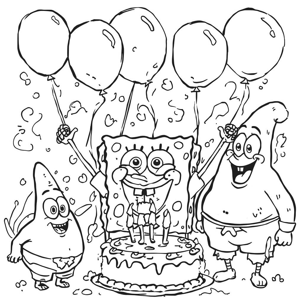 Desenho de Bob Esponja e a Festa de Aniversário para Colorir