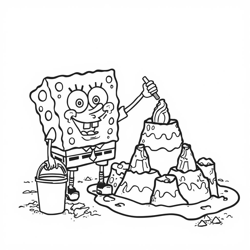 Desenho de Bob Esponja e a Praia para Colorir