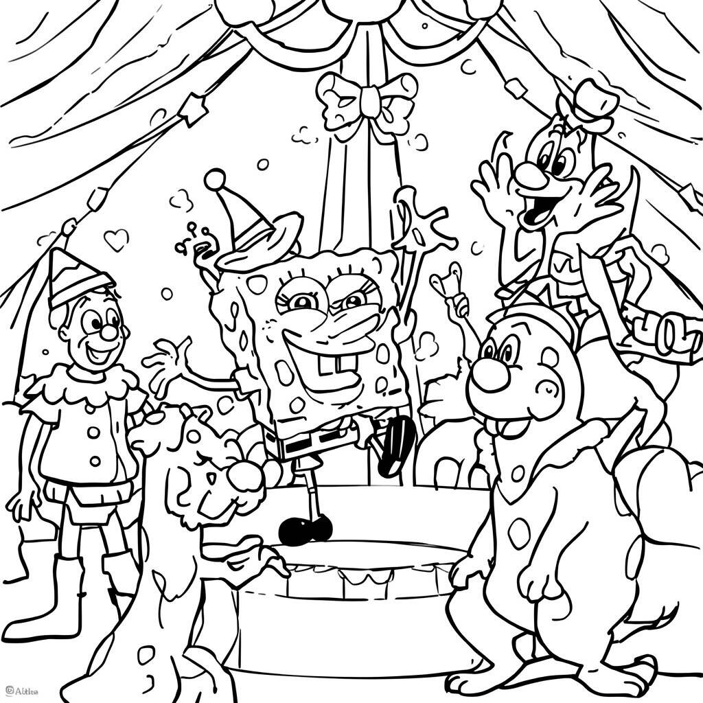 Desenho de Bob Esponja e o Circo para Colorir