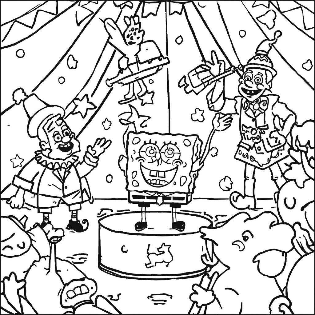 Desenho de Bob Esponja e o Circo para Colorir