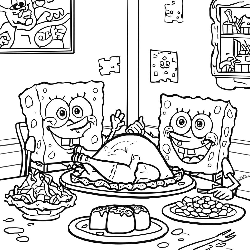 Desenho de Bob Esponja e o Dia de Ação de Graças para Colorir