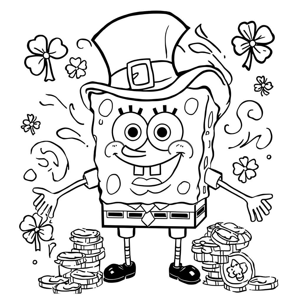 Desenho de Bob Esponja e o Dia de São Patrício para Colorir