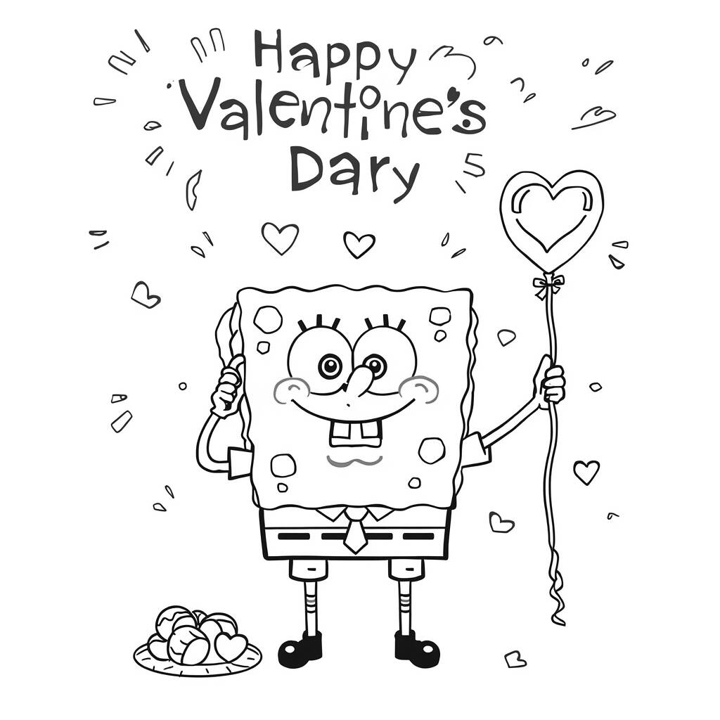 Desenho de Bob Esponja e o Dia dos Namorados para Colorir