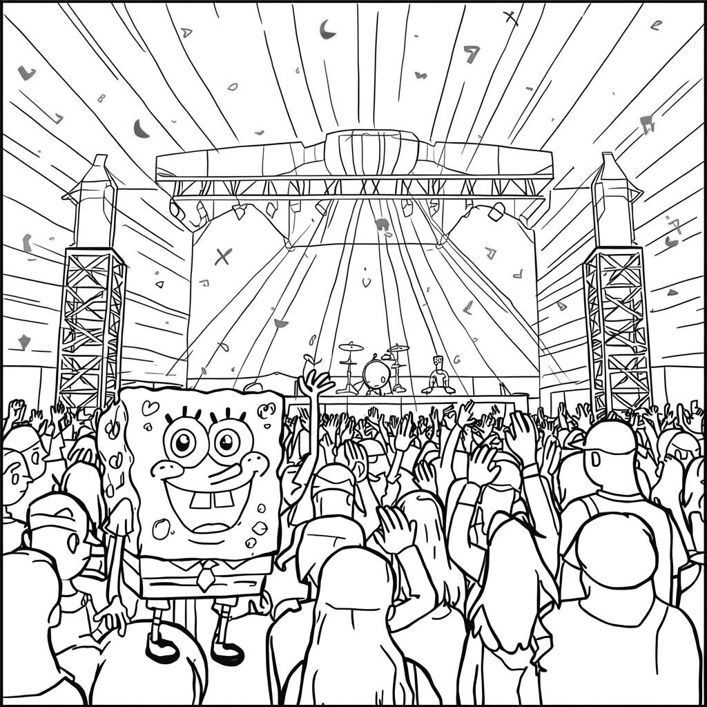 Desenho de Bob Esponja e o Festival de Música para Colorir