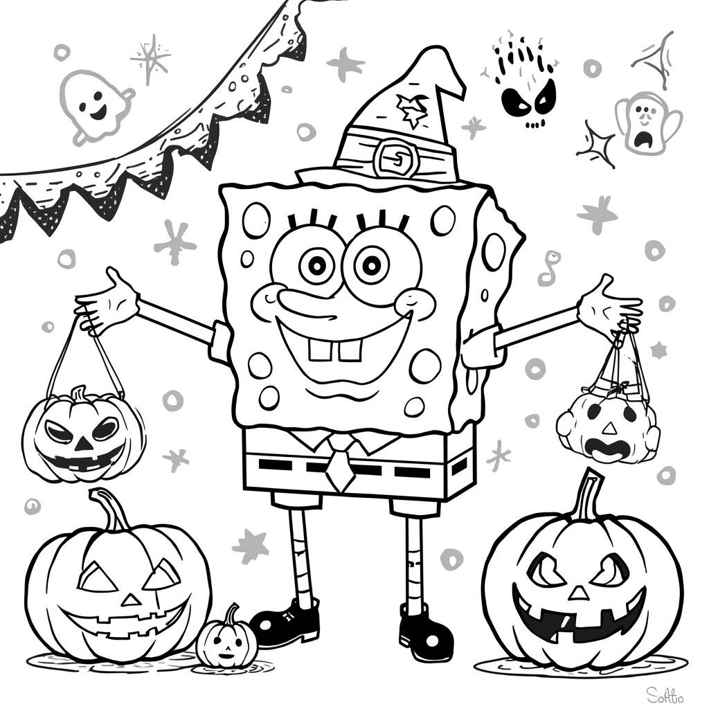 Desenho de Bob Esponja e o Halloween para Colorir