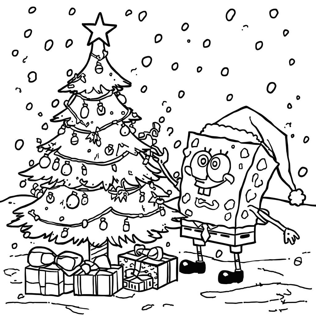 Desenho de Bob Esponja e o Natal para Colorir